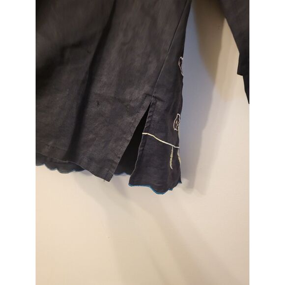 Vintage La' Rea Collection 100% Linen Black Embroidery Top Women Size 1X Plus - Picture 5 of 7